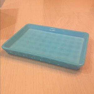 Vintage 1940s Fenton Aqua Hobnail Glass Tray Unmarked Blue Rectangular PV Glass
